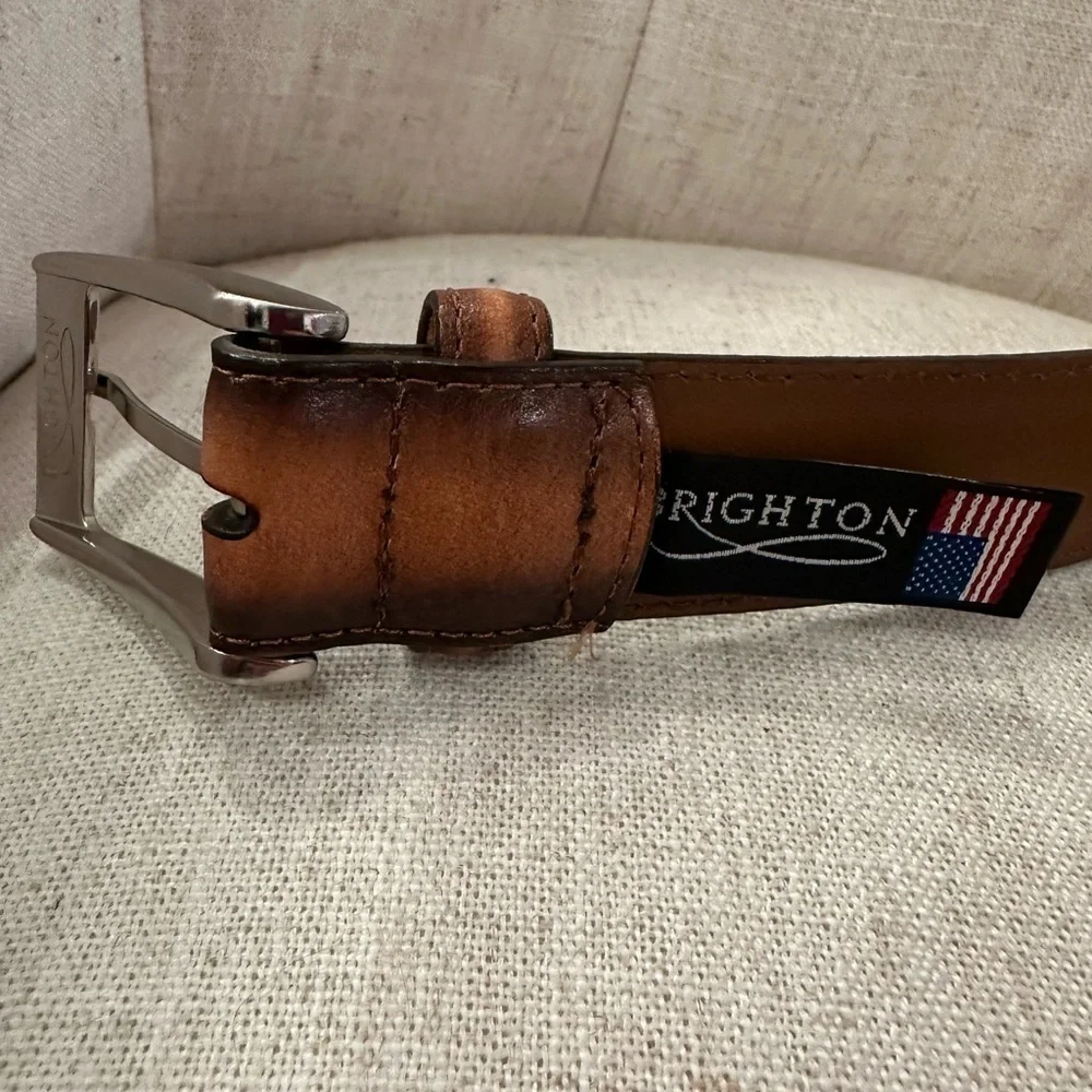 Brighton Brown Leather Belt Men’s Size 44 Made In USA Silver Buckle M21764 NWOT
